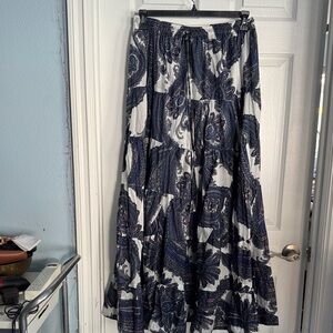 Navy and White Paisley Maxi Skirt